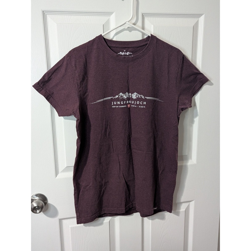 Jungfraujoch Top of Europe T-shirt Size Medium Men's Unisex Burgundy Color